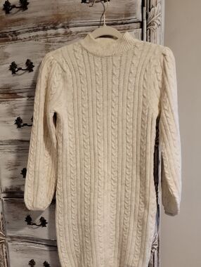 Cream Cable-Knit Mock Neck Women's Sweater Dress